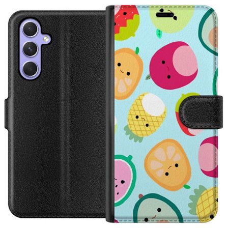 Kompatibelt Lommeboketui til Samsung Galaxy A54 Mønster av kawaii-frukter som jordbær sitron ananas og avocado på lyseblå bakgrunn