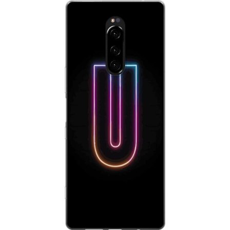 Kompatibelt Mobildeksel til Sony Sony Xperia 1 Minimalistisk neonbokstav U i fargerik lys effekt mot svart bakgrunn