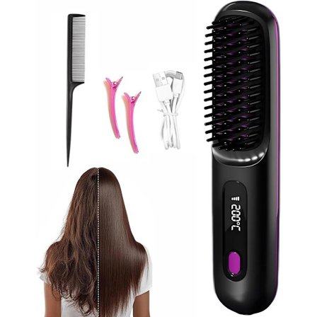 Mini Rettetang & Krølltang Trådløs med LED-skjerm Anti-skåldingsbeskyttelse Kompakt for Kvinner Svart