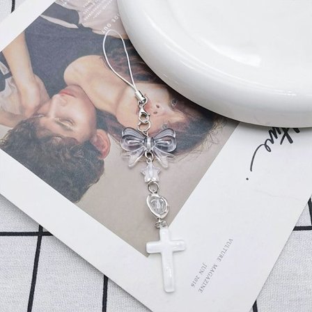 Sweet e Bow Nyckelring Beaded Lanyard Strap Charms Cross-Hänge