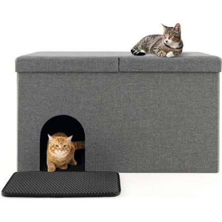COSTWAY Cat Toilet House - Flip Lock, Anti-Odor Kolfilter - Kattsandsfack Möbel - Grå