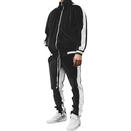 Velours Joggingdragt til Mænd, Afslappet Jakke & Bukser Træningssæt