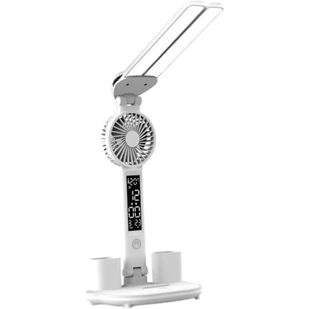 Bordslampa för barn LED-skrivbordslampa med fläkt hopfällbar bordslampa med klocka datum temperatur ögonvård studie läslampa