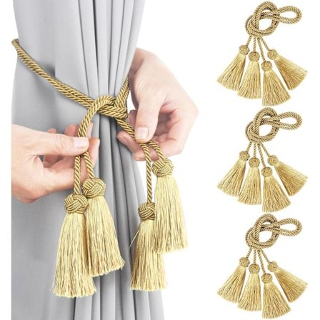 Elegante Tau Gardinbånd Dekorativt Håndvevde Dusker Gull Gardinholdere Sett med 6