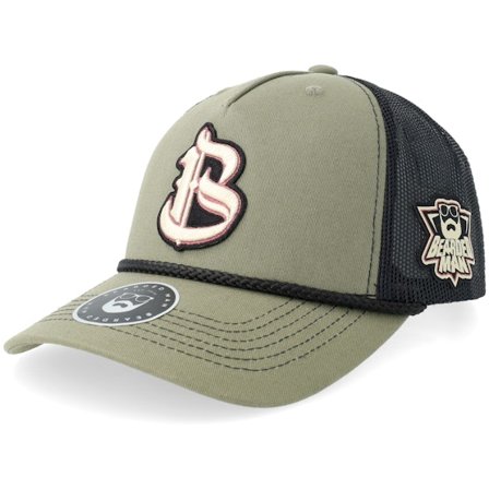 Bearded Man - Mascot Logo Loden Green/Black Rope Mid A-frame Trucker Trucker Green Cap - @ Hatstore