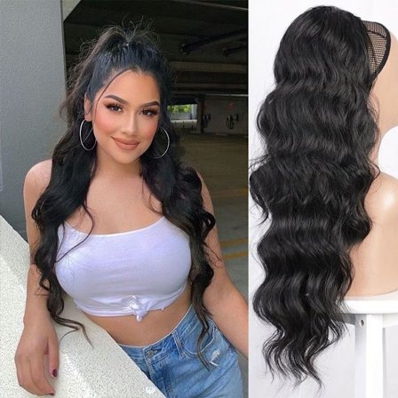 Äkta hår hästsvans: Långa vågiga flätor för en naturlig look