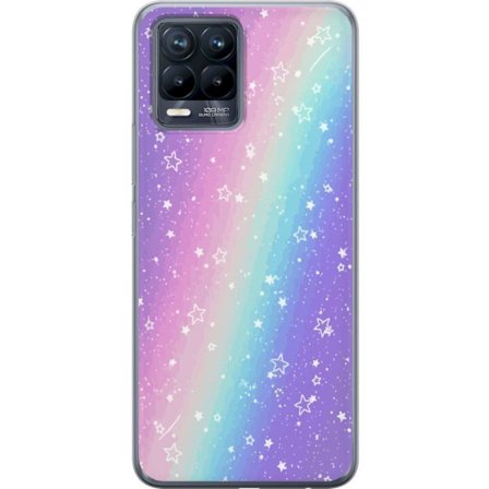 Kompatibel Mobilcover til Realme 8 Rainbow-farvet pastelbaggrund med hvide stjerner og glitrende prikker i blød overgang