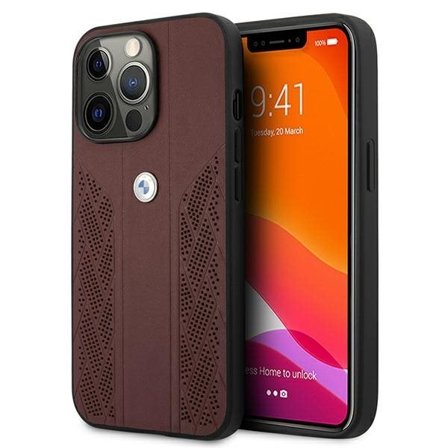 BMW Curve Perforate-etui i læder til iPhone 13 Pro / iPhone 13 - Rød