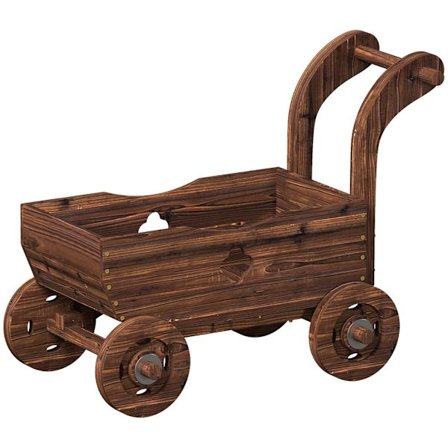 Puinen kohokuvioitu istutuskärry pyörillä – 68 x 38 x 52 cm