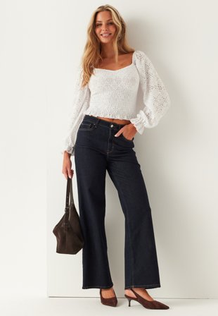 Bubbleroom - Square Neck Smock Top - White - Kläder