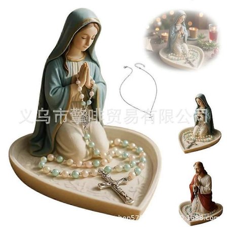 Vor Frue af Nåde Statue Jomfru Maria Souvenir Rosenkransholder, Jomfru Maria Smykkeholder, Resin Relikvie, Katolske Gaver til Religiøse Kvinder (FMY)