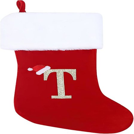 Personlige Julestrømper 50 cm Initial Monogram Broderet Bogstav Julestrømpe Rød Fløjl Julestrømper(T)