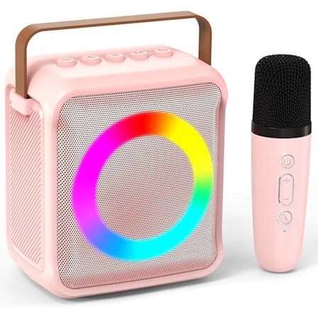 Karaoke-legetøj til børn og voksne med 2 mikrofoner, bærbar karaokemaskine, gaver til børn i alderen 3-18 år Pink 1 Mic