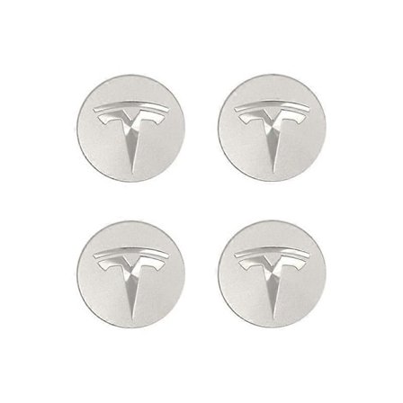 XYC Sopii Tesla Model 3 -keskiökannen logolle - hopea hopea logo (kiiltävä) (neljän pakkaus)
