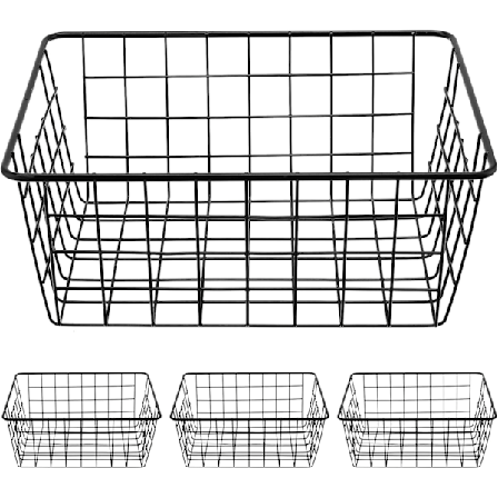 4 st Svarta Metalltrådskorgar, Förvaringskorgar i Tråd med Handtag, Metalltrådskorg Organizer för Kökskåp, Skafferi, Garderob, Sovrum