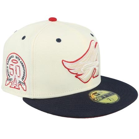 New Era - Anaheim Angels Scarlet Swirl 59FIFTY 50th Chrome/Navy Fitted Snapback White Cap - MLB @ Hatstore