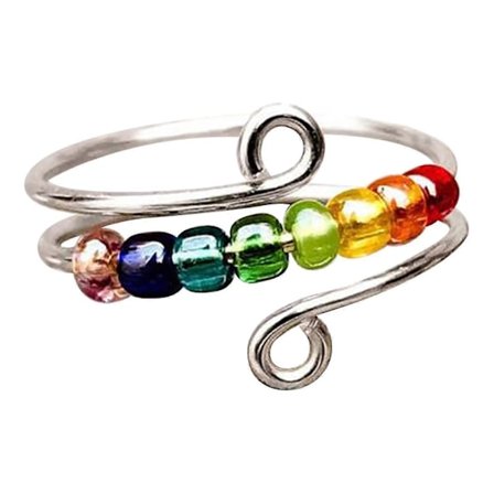 Til min datter -s925 Fordriv din angst Regnbueperler Fidget Ring, Angst Ring til datter, ring med perler Fidget Gave til kvinder og piger - Sn