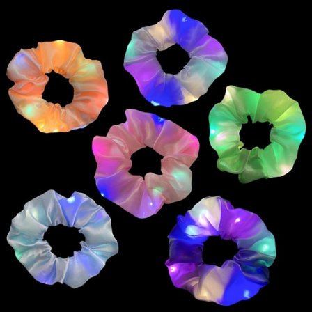 6 stk LED Scrunchies for kvinner, 3 farger lysmoduser, Lysende hårbånd, for juleglød Rave i mørket festtilbehør