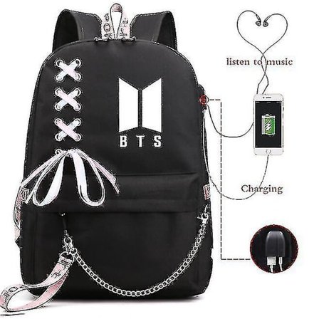 Bts Rygsæk Skole Rygsæk til mandlige og kvindelige studerende Ekstern USB/hovedtelefonsport