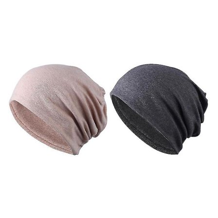 New Suitable 2 Pcs Women Men Cotton Slouchy Beanie Hat Skull Cap Casual Summer Hat Adjustable Cap Solid Color + Gray