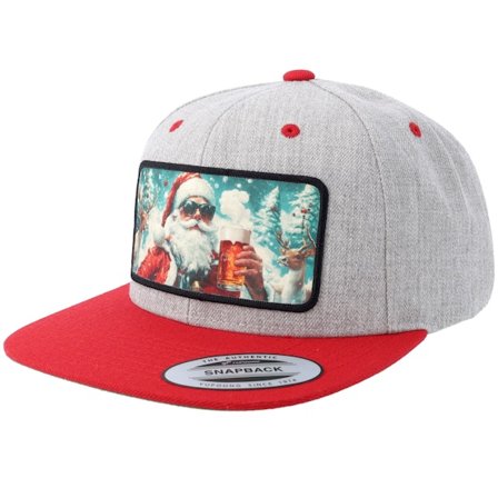 Ho-Ho-Hats - Grijs snapback Cap - Santa Claus Beer Drinker X-mas Heather Grey/Red Snapback @ Hatstore