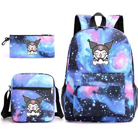 Stykke/sæt Blå Stary Kuromi Print Sæt med Æske Blyantsæske Skole Taske Rejse Daglig Taske Letvægts Skole Taske-WELLNESS