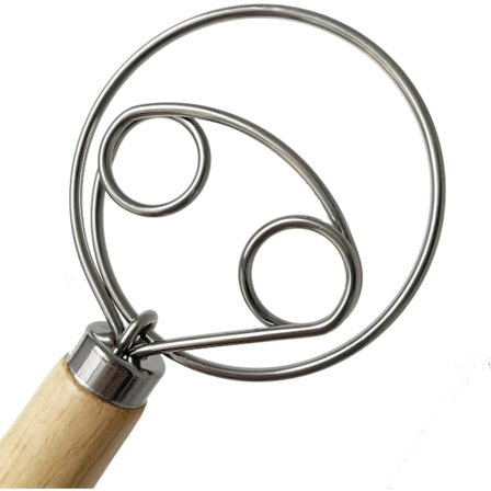 Dobbeltøjet Dansk Dejpisker i Rustfrit Stål, Æggepisker med Træhåndtag, Brøddej Mixer Værktøj til Køkken