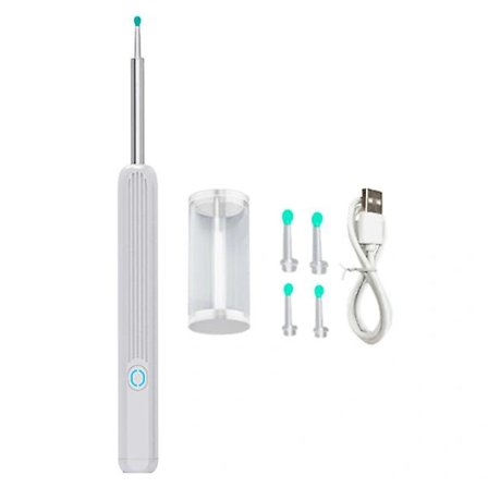 Öronrensare med HD-kamera och 6 LED-lampor Öronvaxavlägsnare Wifi Öronsked App-anslutning Uppladdningsbar Rengöringsverktyg Vit