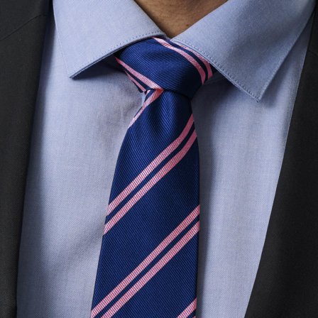 Corbata de 8 cm de seda azul marino con rayas rosas dobles para hombres - Corbatas estampadas