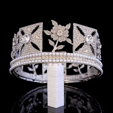 Drottning Elizabeth Rhinestone Crystal Bröllop Pageant Prom Tiara Crown Replica, Drottning Elizabeths Samma Fulla Runda High-End Rhinestone Crown Vi