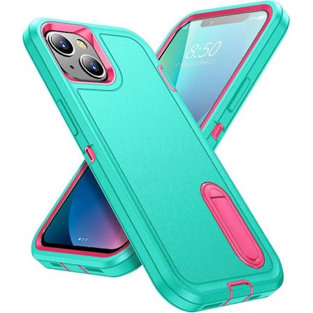 För Apple iPhone 13 Pro Max, Stöttåligt skyddsfodral, Commuter Series, Grön/Rosa