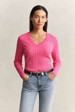 GANT Damen V-Neck Pullover mit Zopfmuster (XXL) Rosa