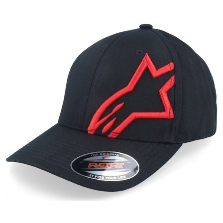Alpinestars - Black - flexfit - Cap - Corp 2 Curved Brim Black/Red Flexfit - Hatstore
