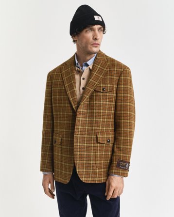 GANT Herren Relaxed Fit Tweed-Sakko mit Karomuster (48) Braun