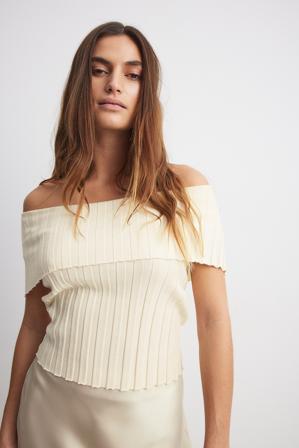NA-KD Stickad topp utan axlar - Off Shoulder toppar - OffVit - Small