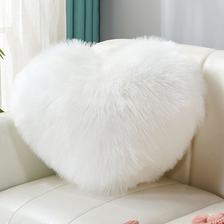 Kudde Plyschkudde Hjärtformad Fluffig Dekorativ Kudde Tvättbar Varm & Mysig Heminredning 40 x 50 cm Vit