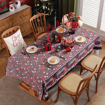Joulupöytäliinat Suorakulmaiset Puuvillaiset Joululiinat 180 x 150 cm - Suuri Punainen Pöytäpeite Vedenpitävä, Pesu