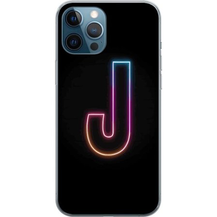 Yhteensopiva Puhelinkuori Apple Apple iPhone 12 Pro Minimaalinen neonkirjain J värien vaihtuessa valossa mustaa taustaa vasten