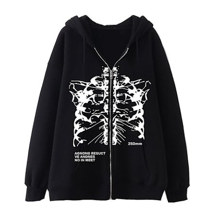 Dark Zip Hoodie Skeleton Hoodie Boned Hoodie black white 3XL