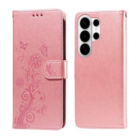 Samsung Galaxy S26 Ultra Plånboksfodral Konstläder Blomtryck - Rosa