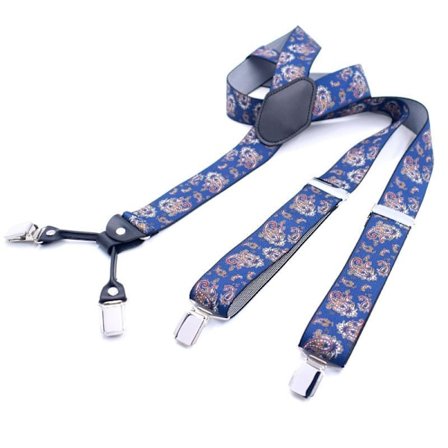 Brede herre seler 4 clips i læder model Y elastisk og justerbar blå