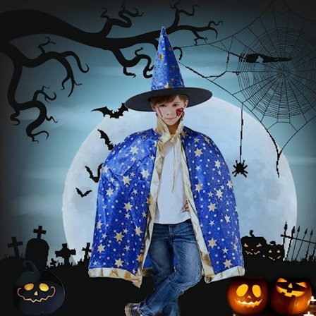 Halloween trollmannkappe, heksekappe og hatt, trollmannkappe for barn, trollmann med kappehatt, heksekappe fancy dress kostyme for barn gutter jenter 