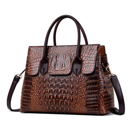 Naisten nahkainen käsilaukku Kannettava naisten laukku Retro Big Bag Krokotiilikuvioinen aito nahkalaukku Brown