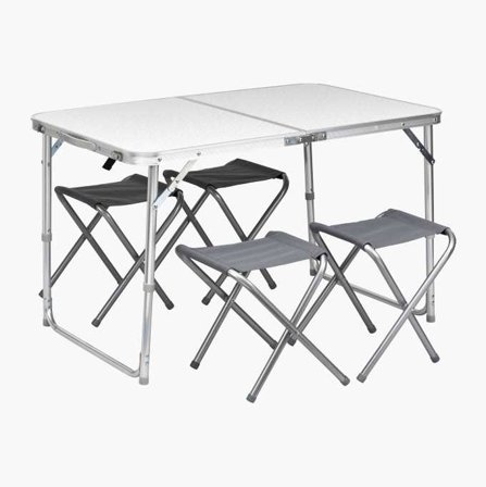 Biltema - Piknikbord Sammenleggbart med 4 krakker, Aluminium Stativ, MDF Bordplate, Maks Belastning 40kg