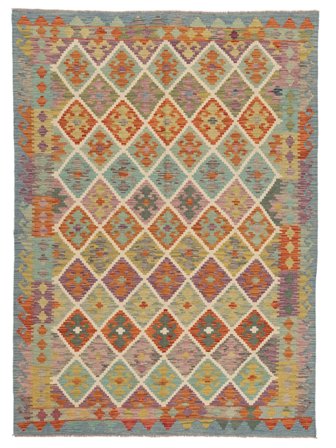 Tissé À La Main Kilim Afghan Old Style Tapis 177X247 De Laine Marron/Vert Foncé