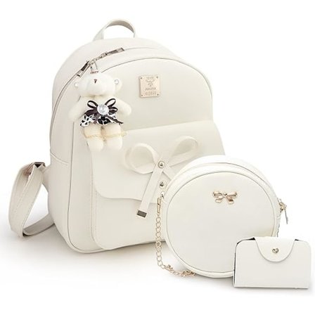Mini Läder Ryggsäck Handväska 3-Delars Mode Rosett Dragkedja Väskor