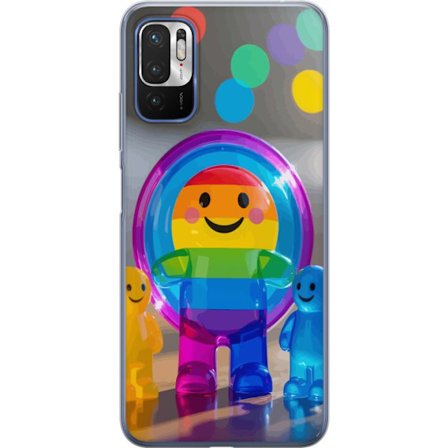 Kompatibel Mobilcover til Xiaomi Redmi Note 10 5G Pastelfarvet enhjørning med regnbue manke og store øjne i et eventyrligt vintermiljø.