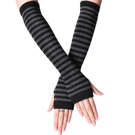 Dame håndleddsvarmere votter lange hånd fingerløse stripete hansker (FMY) Black and Dark Gray