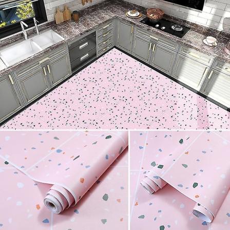 Selvklæbende Vandtæt Gulvbelægning til Badeværelse, Køkken, Stue - Tykt og Slidstærkt Pink Broken Star