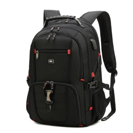 Multifunksjonell ryggsekk Vanntett og slitesterk nylon forretningsryggsekk USB oppladbar ryggsekk Black 21 inches